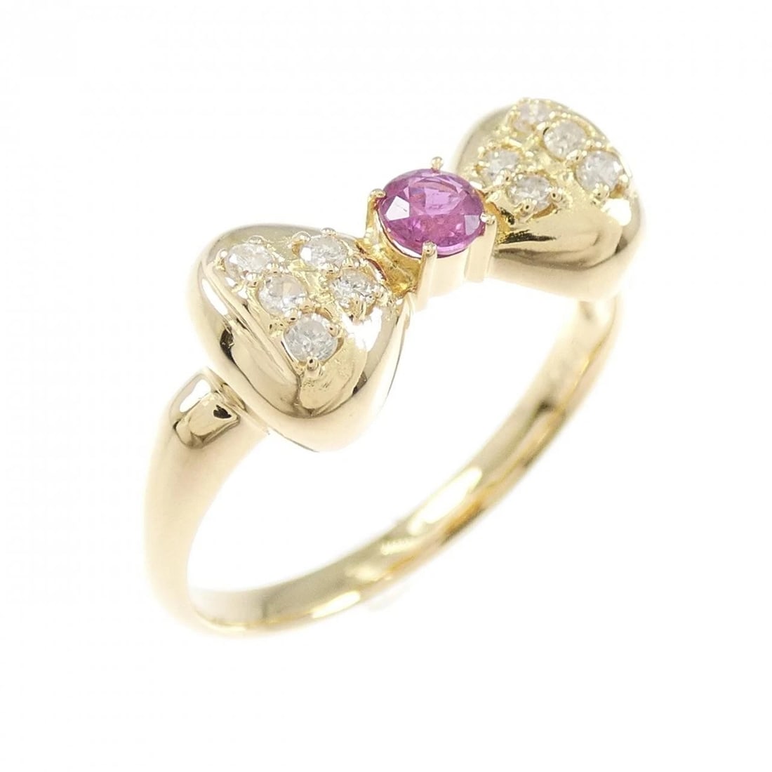 K18YG RIBBON RUBY RING: K18YG Ribbon Ruby Ring Brand: Unbranded Type: Ruby Ring Material: K18YG, Main Stone/Creation Ruby Secondary Stone Natural Color: Yellow Gold Size: US 6 1/4 Accessories: None Accessories No