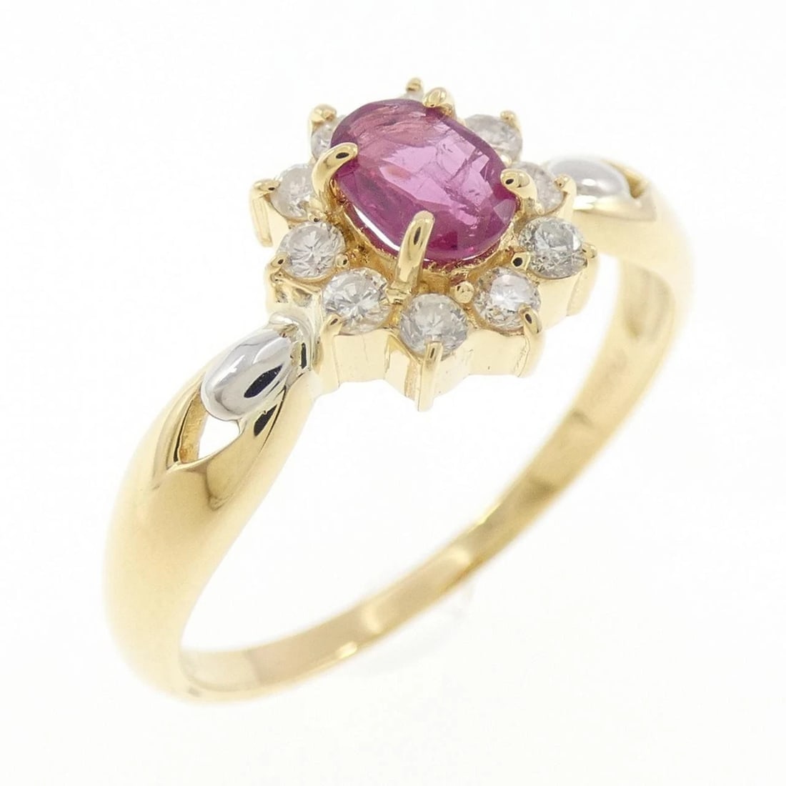K18YG/PT900 RUBY RING: K18YG/PT900 Ruby Ring Brand: Unbranded Type: Ruby Ring Material: K18YG/PT900, Main Stone/Creation Ruby Secondary Stone Natural Color: Yellow Gold"Platinum" Size: US 5 3/4 Accessories: None