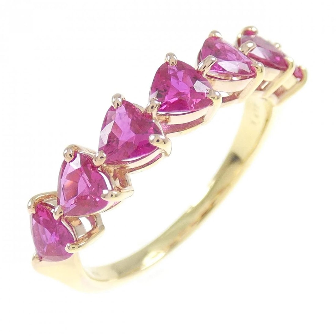 K18PG/K18YG HEART RUBY RING: K18PG/K18YG Heart Ruby Ring Brand: Unbranded Type: Ruby Ring Material: K18PG/K18YG, Main Stone/Creation Ruby Color: Pink Gold Yellow Gold Size: US 7 Accessories: None Accessories Notice: W