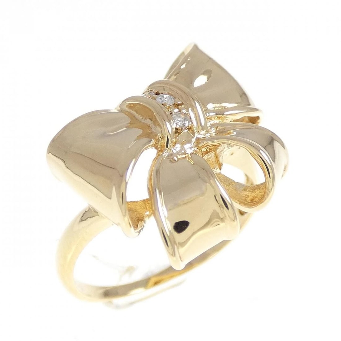 K18YG RIBBON DIAMOND RING: K18YG Ribbon Diamond Ring Brand: Unbranded Type: Diamond ring Material: K18YG, Main Stone/Creation Natural Color: Yellow Gold Size: US 5.25 Accessories: None Accessories Notice: When