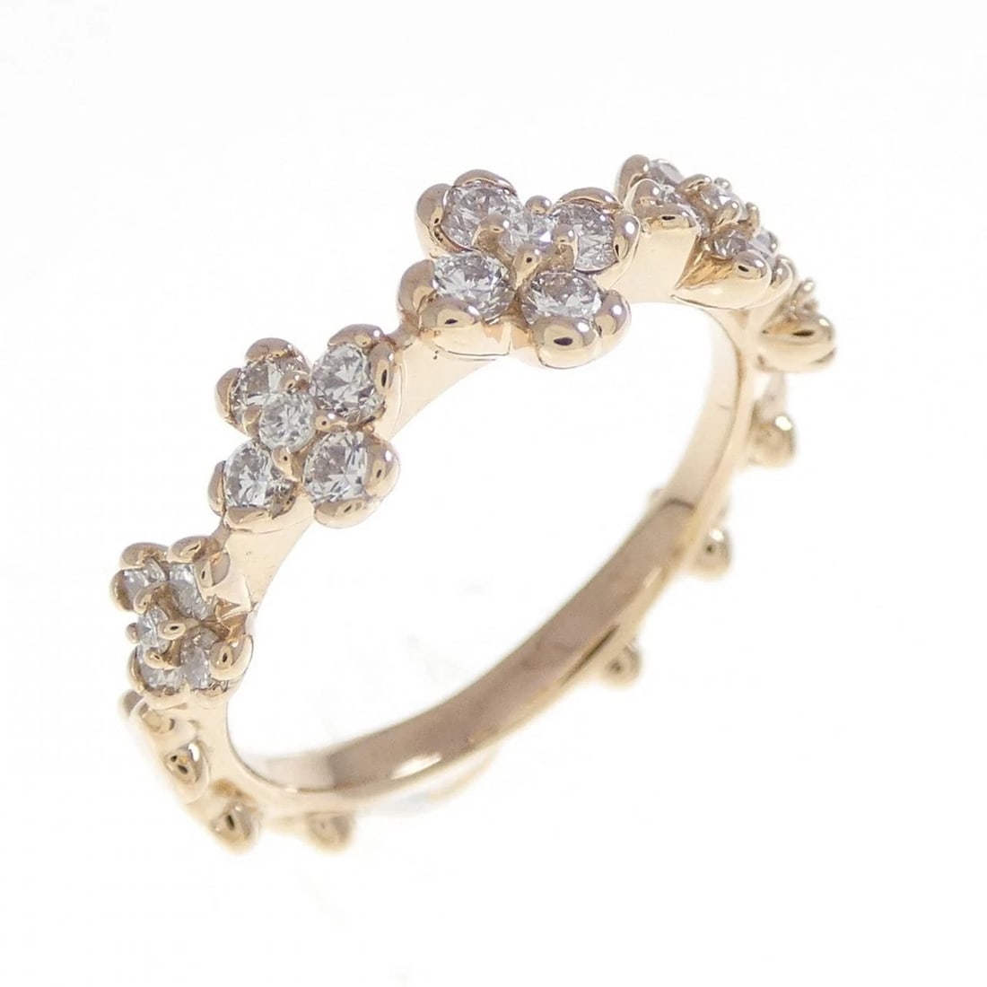 K18PG FLOWER DIAMOND RING: K18PG Flower Diamond Ring Brand: Unbranded Type: Diamond ring Material: K18 Pink Gold, Main Stone/Creation Natural Color: Pink Gold Size: US 5.5 Accessories: None Accessories Notice: When