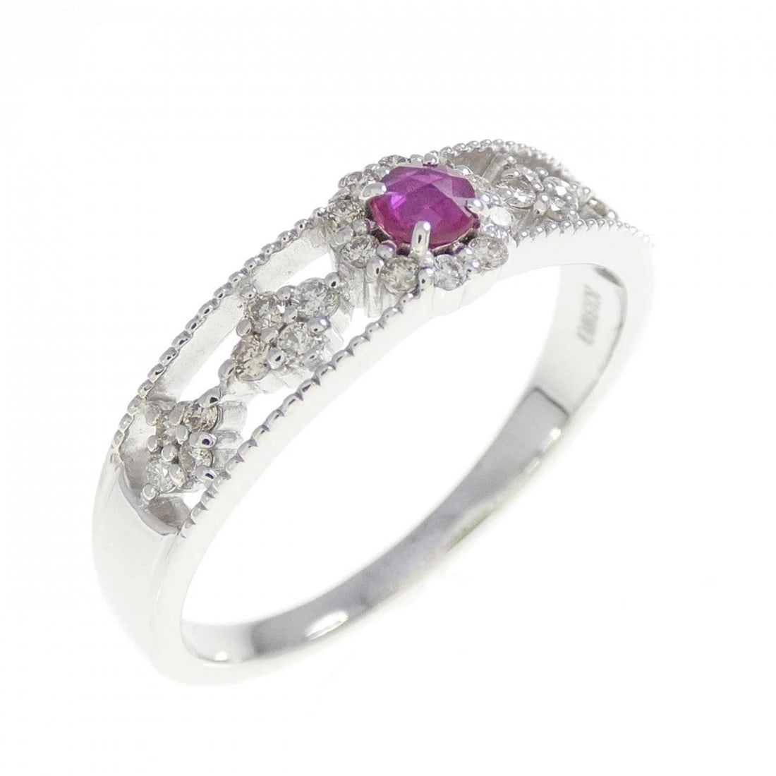 K18WG RUBY RING: K18WG Ruby Ring Brand: Unbranded Type: Ruby Ring Material: K18 white gold, Main Stone/Creation Ruby Secondary Stone Natural Color: White Gold Size: US 5 3/4 Accessories: None Accessories