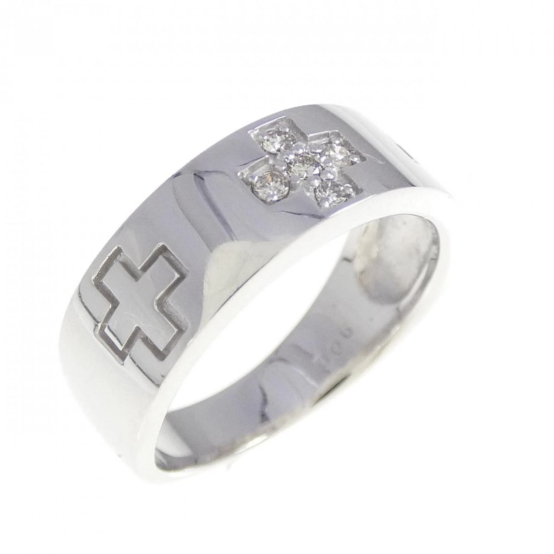 K18WG CROSS DIAMOND RING: K18WG Cross Diamond Ring Brand: Unbranded Type: Diamond Ring Material: K18 white gold, Main Stone/Creation Natural Color: White Gold Size: US 3 1/2 Accessories: None Accessories Notice: When