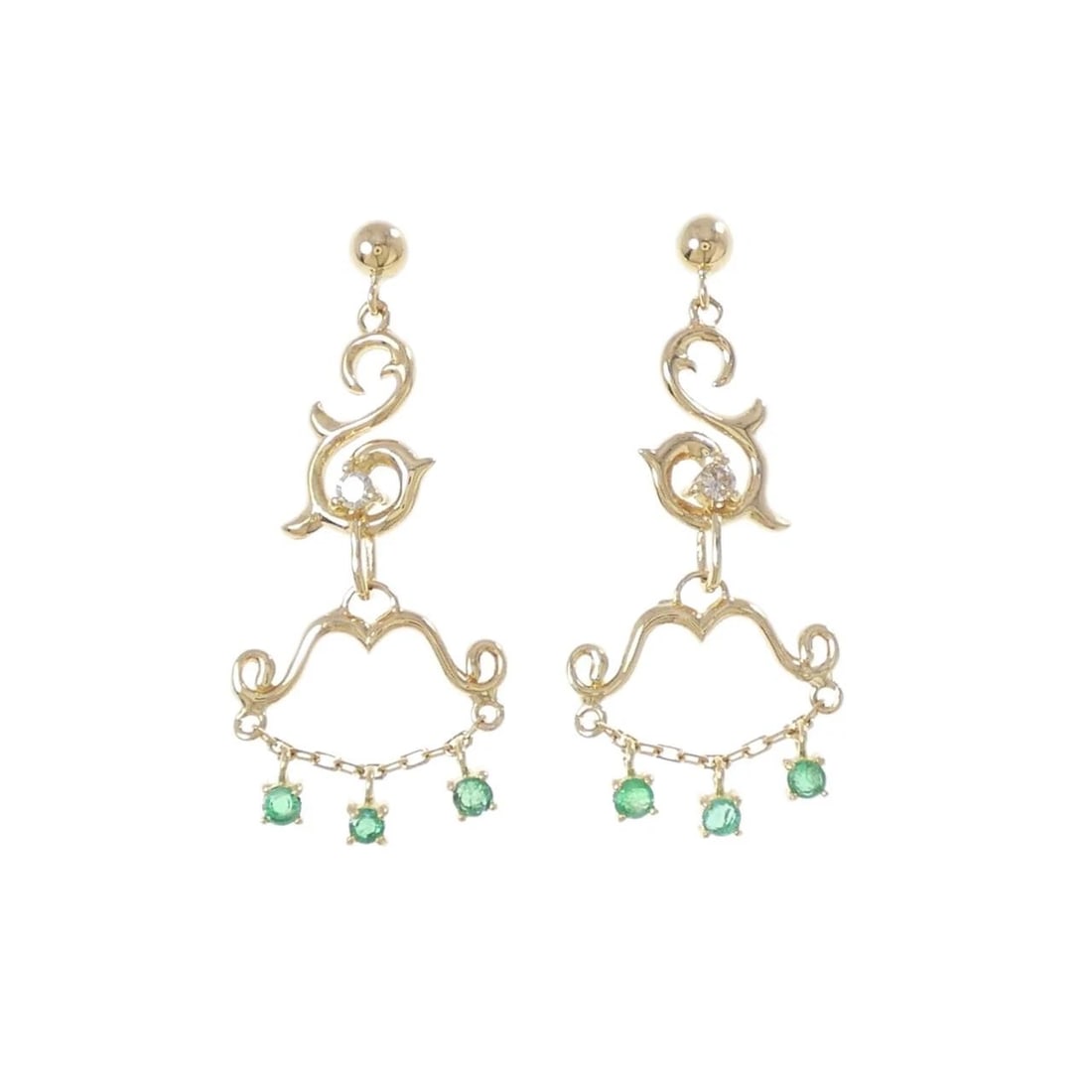 18K YELLOW GOLD EMERALD PIERCE: 18K Yellow Gold Emerald Pierce Brand: Unbranded Type: Emerald Pierce/Earring Material: K18YG, Main Stone/Creation Emerald Secondary Stone Natural Color: Yellow Gold Size: Approx. length x width: 3
