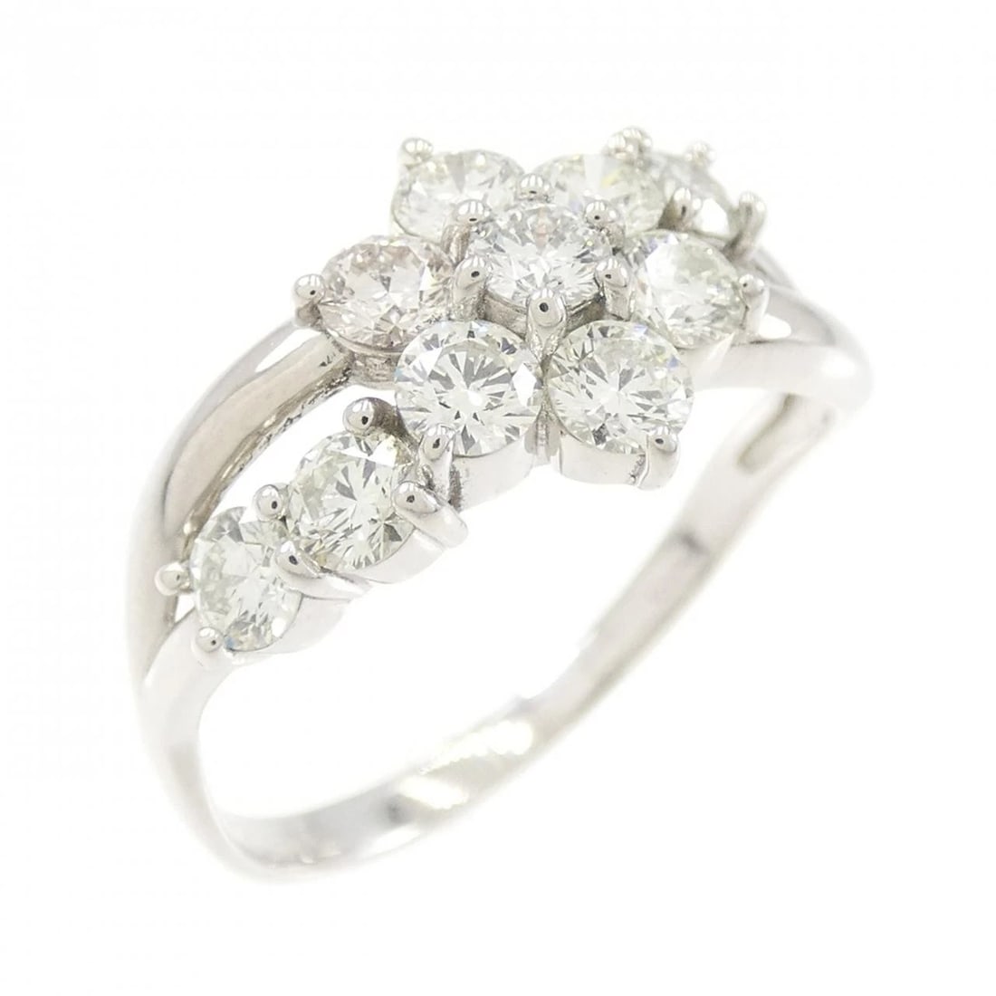 PT FLOWER DIAMOND RING: PT Flower Diamond Ring Brand: Unbranded Type: Diamond Ring Material: Platinum, Main Stone/Creation Natural Color: Platinum Size: US 7 Accessories: None Accessories Notice: When purchasing