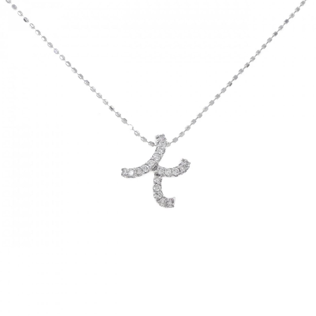 K18WG INITIAL K DIAMOND NECKLACE: K18WG Initial K Diamond Necklace Brand: Unbranded Type: Diamond Necklace Material: K18 white gold, Main Stone/Creation Natural Color: white gold Size: Actual Size Pendant length approx. x