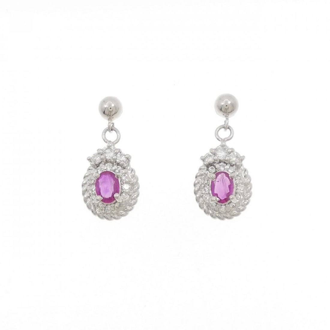 PT900 RUBY PIERCE: PT900 Ruby Pierce Brand: Unbranded Type: Ruby Pierce/Earring Material: Platinum900, Main Stone/Creation Ruby Secondary Stone Natural Color: Platinum Size: Approx. height x width: 16.0mm x 7.2mm A