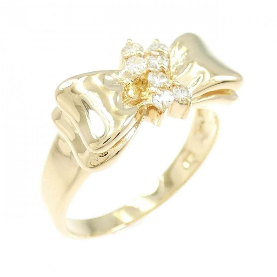 K18YG RIBBON DIAMOND RING: K18YG Ribbon Diamond Ring Brand: Unbranded Type: Diamond Ring Material: K18 yellow gold, Main Stone/Creation Natural Color: Yellow Gold Size: US 6 Accessories: None Accessories Notice: Whe