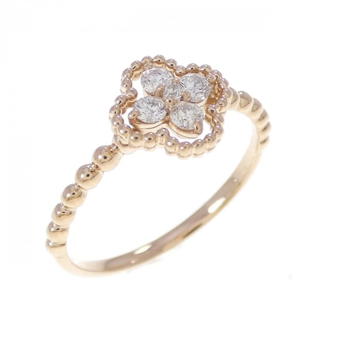 K18PG FLOWER DIAMOND RING: K18PG Flower Diamond Ring Brand: Unbranded Type: Diamond Ring Material: K18 Pink Gold, Main Stone/Creation Natural Color: Pink Gold Size: US 5 3/4 Accessories: None Accessories Notice: Whe