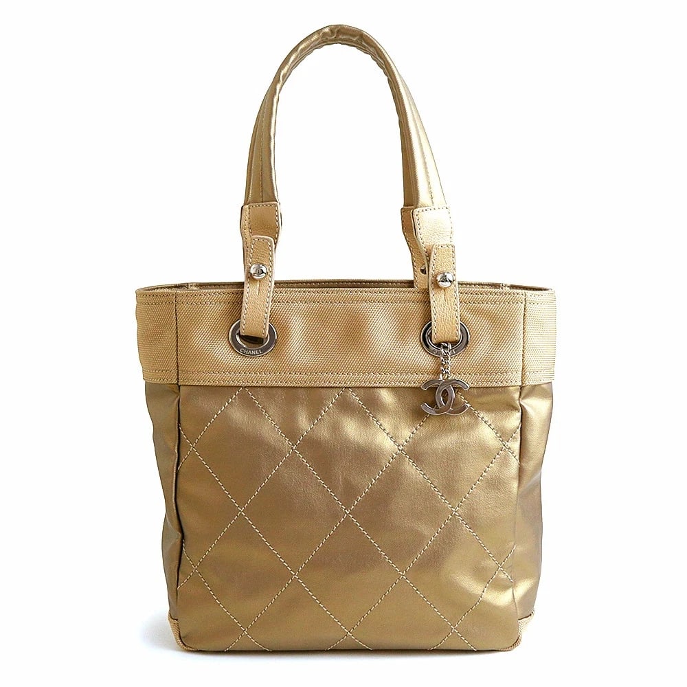 CHANEL PARIS BIARRITZ PM TOTE COCO MARK HANDBAG BEIGE GOLD: CHANEL Paris Biarritz PM Tote Coco Mark Handbag Beige Gold Brand: CHANEL Type: Handbag Material: Coated Canvas/Leather Color: Beige X Gold Size: W:25cm x H:25cm x D:10cm Handle:43cm Accessories:
