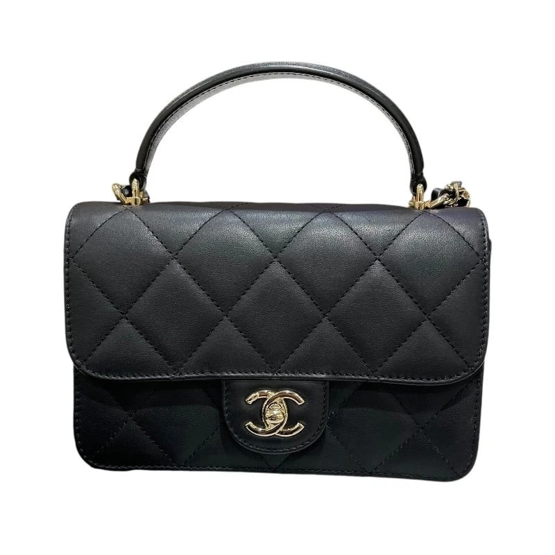 CHANEL SMALL TOP HANDLE FLAP BAG: CHANEL Small Top Handle Flap Bag Brand: CHANEL Type: Handbag Material: Calf Color: Black / SV Hardware Size: W: 20cm / H: 12cm / D: 7cm / Shoulder: 110cm Accessories: None Accessories Noti