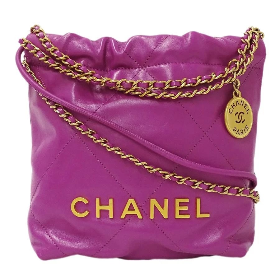 CHANEL 22 MINI SHOULDER BAG HANDBAG GHW: CHANEL 22 Mini Shoulder Bag Handbag GHW Brand: Chanel Type: Handbag Material: Leather Color: Purple/Gold Hardware Size: W: 17cm / H: 19cm / D: 6cm / Handle: 25cm Accessories: None Accessories