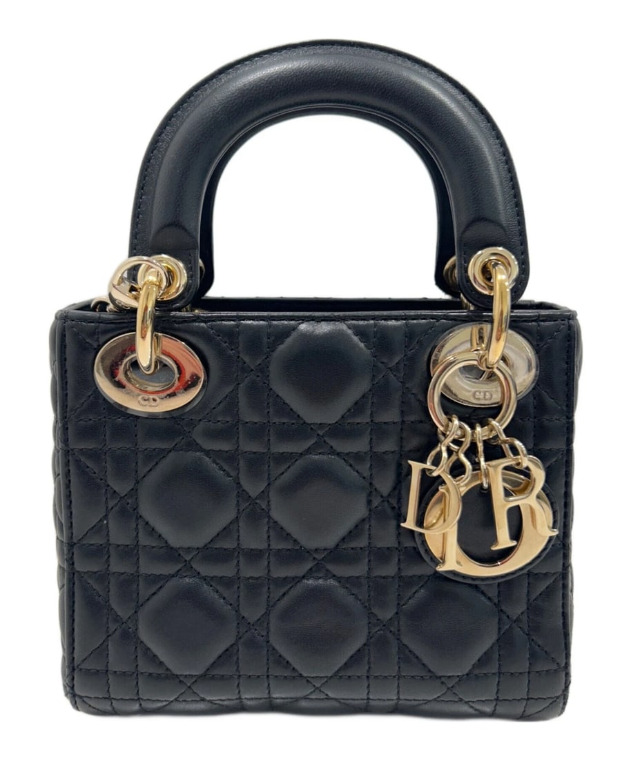 CHRISTIAN DIOR LADY DIOR MINI: Christian Dior Lady Dior Mini Brand: Christian Dior Type: Handbag Material: Leather Color: Black Size: H:14.0cm / W:17.0cm / D:7.5cm Accessories: None Accessories Notice: When purchasing p