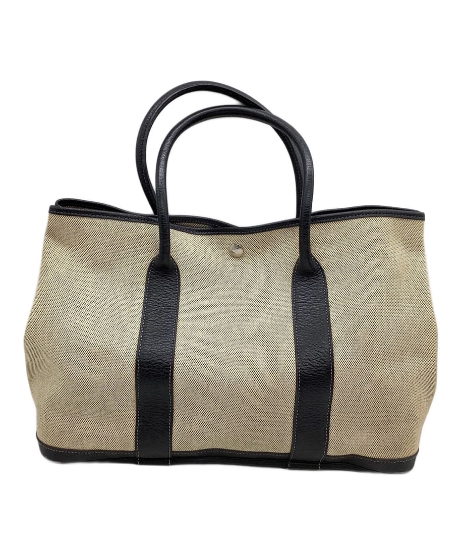 HERMES GARDEN PARTY PM TOTE BAG: HERMES Garden Party PM Tote Bag Brand: HERMES Type: Handbag Material: none Color: Beige X Black Size: H:25.9cm / W:36.9cm / D:17.5cm [ Handle size ] 11.5cm Accessories: None Accessories No