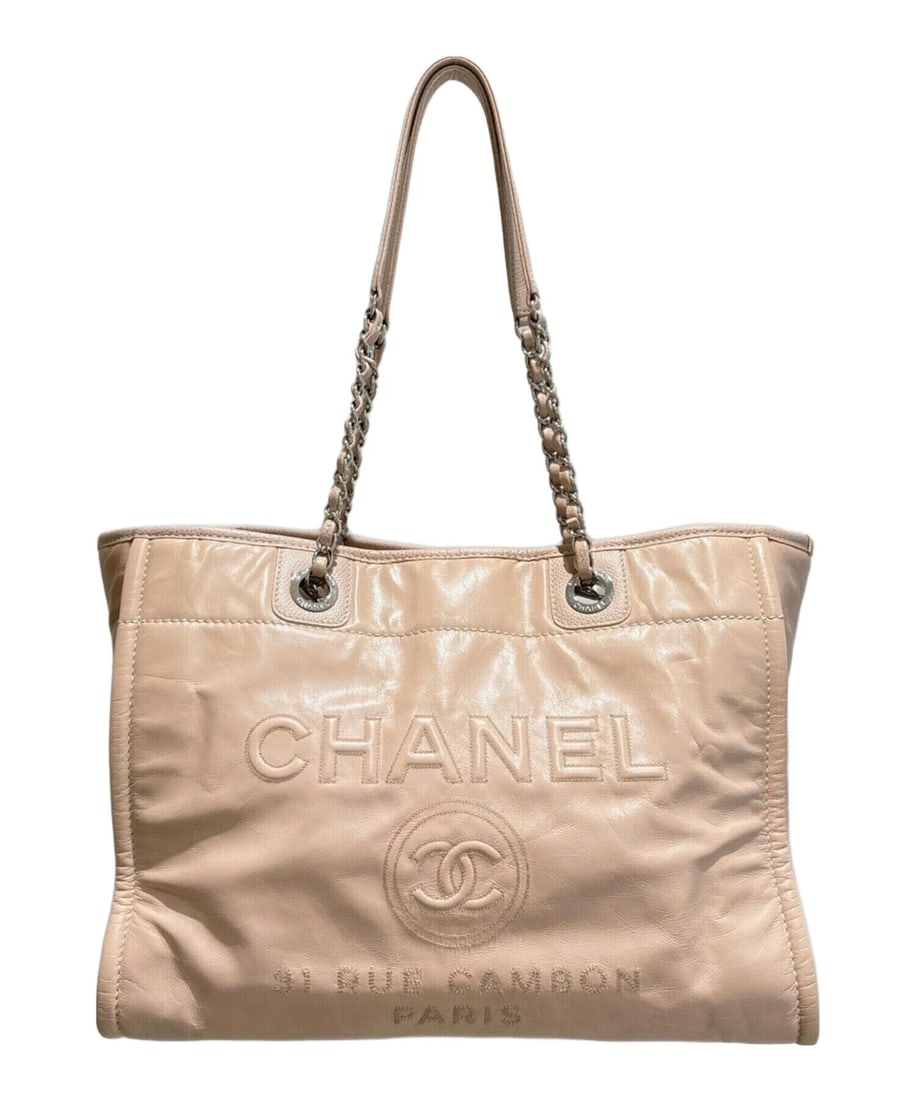 CHANEL DEAUVILLE: CHANEL Deauville Brand: CHANEL Type: Handbag Material: Lambskin Color: Pink Size: H:25cm / W:34cm / D:17cm [ Handle size ] 27cm Accessories: None Accessories Notice: When purchasing pre-ow