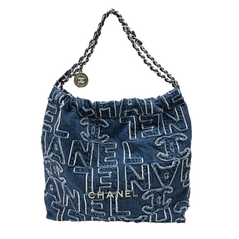 CHANEL 22 BLUE SHW DENIM SHOULDER BAG: CHANEL 22 Blue SHW Denim Shoulder Bag Brand: CHANEL Type: Handbag Material: Denim Color: Blue / SV Hardware Size: W: 35cm / H: 37cm / D: 7cm Accessories: None Accessories Notice: When purc