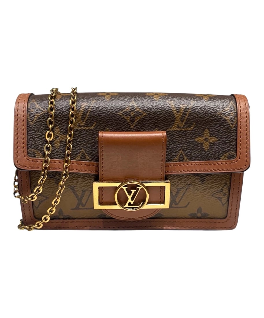LOUIS VUITTON PORTEFEUILLE DAUPHINE: LOUIS VUITTON Portefeuille Dauphine Brand: LOUIS VUITTON Type: Handbag Material: Monogram Reverse Canvas Color: Brown Size: H:12.0cm / W:18.0cm / D:5.0cm Accessories: None Accessories Notice: