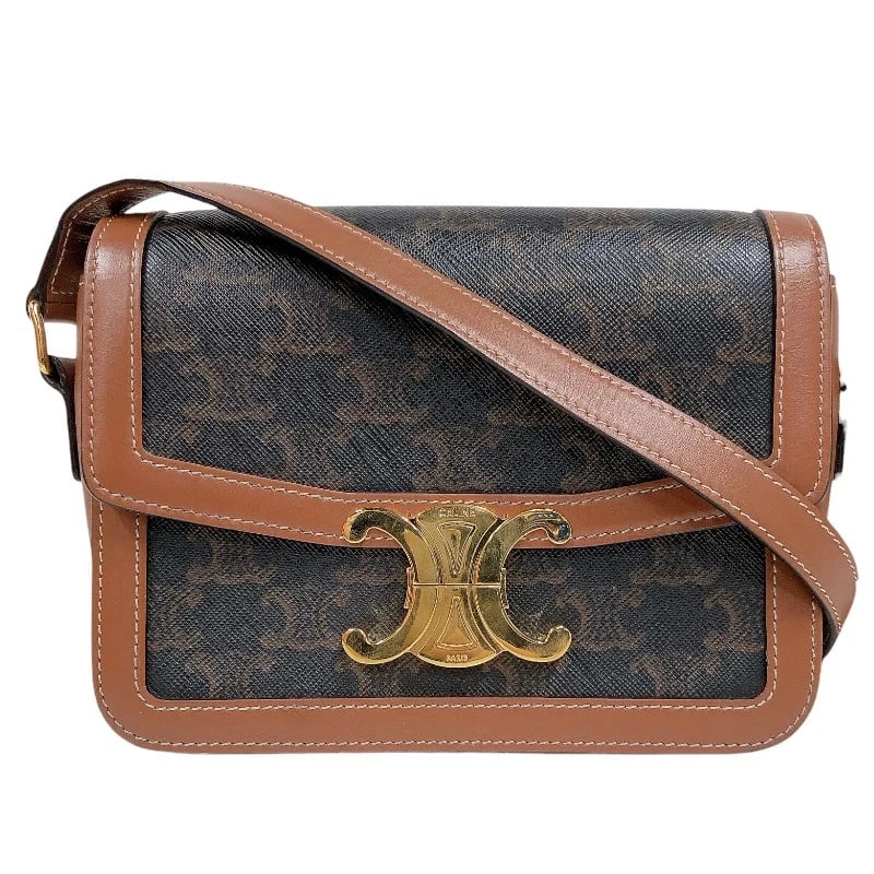 CELINE TEEN TRIOMPHE BAG TAN TRIOMPHE CANVAS SHOULDER BAG: CELINE Teen Triomphe Bag Tan Triomphe Canvas Shoulder Bag Brand: CELINE Type: Handbag Material: Triomphe Canvas Color: Tan Size: W: 18.5cm / H: 14cm / D: 6cm Accessories: None Accessories