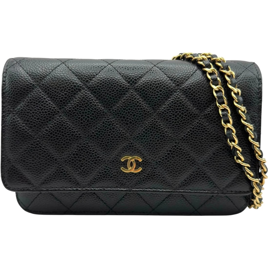 CHANEL MATELASSÉ CHAIN WALLET: CHANEL Matelassé Chain Wallet Brand: CHANEL Type: Handbag Material: Caviar Skin Color: Black Size: W: 19cm / H: 12cm / D: 3.5cm / Shoulder: 124cm Accessories: None Accessories Notice: When