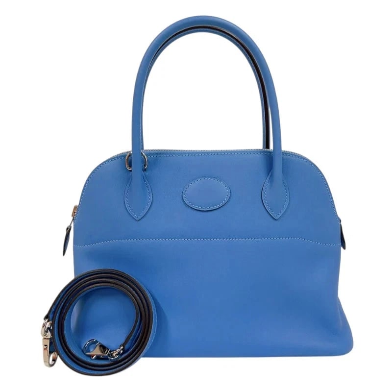 HERMES BOLIDE 27 X STAMP BLUE PARADISE SHW SHOULDER BAG: HERMES Bolide 27 X Stamp Blue Paradise SHW Shoulder Bag Brand: HERMES Type: Handbag Material: Swift Color: Blue Paradise / SV Hardware Size: W: 27cm / H: 20cm / D: 10cm Accessories: None