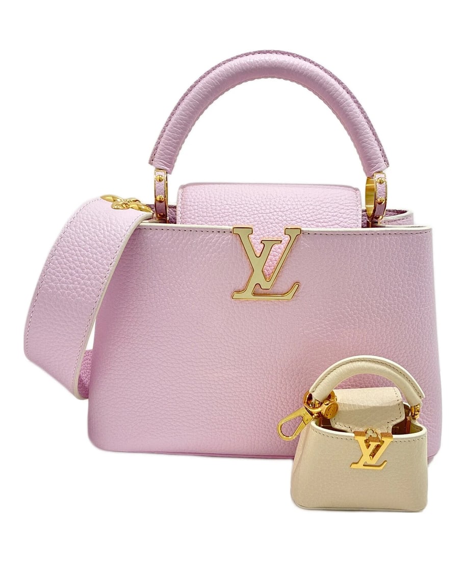 LOUIS VUITTON CAPUCINES: LOUIS VUITTON Capucines Brand: LOUIS VUITTON Type: Handbag Material: Taurillon Leather Color: Pink X Ivory Size: H:17.5cm / W:26.5cm / D:9.0cm [ Handle size ] 7.5cm Accessories: None Acces