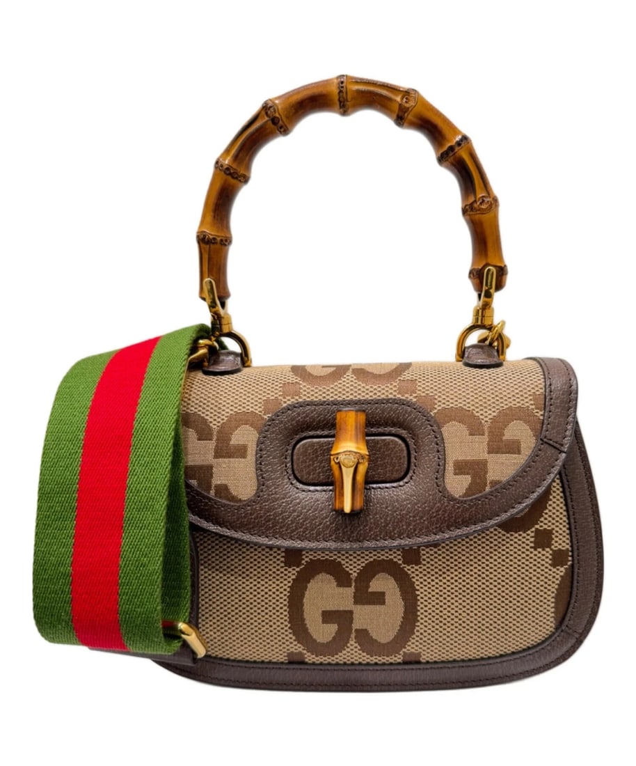 GUCCI BAMBOO SMALL BAG: GUCCI Bamboo Small Bag Brand: GUCCI Type: Handbag Material: Jumbo Gg Canvas X Leather X Bamboo Color: Beige Size: H:13.0cm / W:21.5cm / D:7.5cm [ Handle size ] 11.0cm Accessories: None Acc