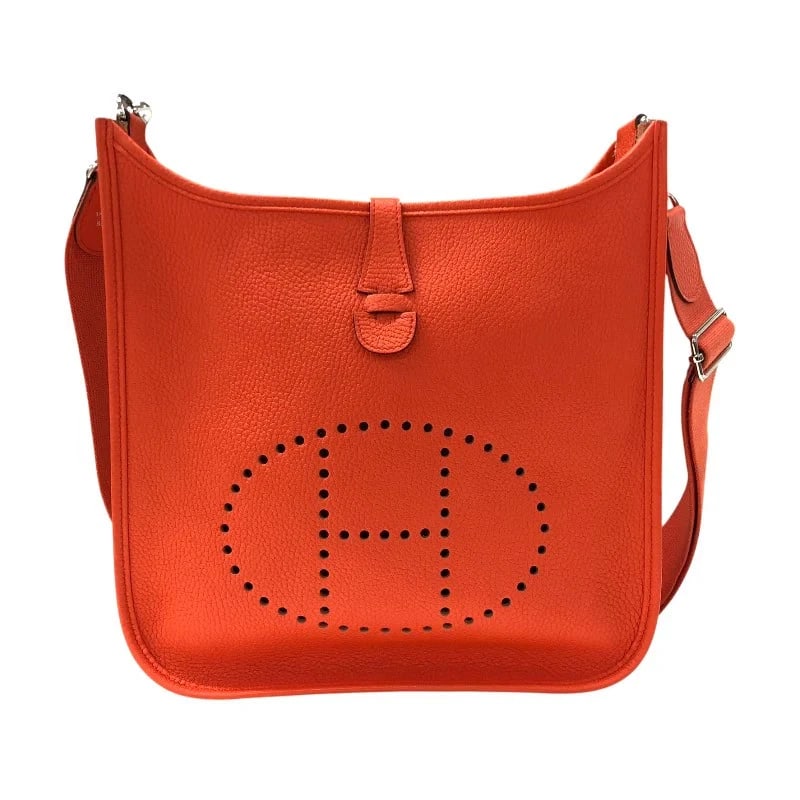 HERMES EVELYNE3PM TORANGE POPPY SHW SHOULDER BAG: HERMES Evelyne3PM TOrange Poppy SHW Shoulder Bag Brand: HERMES Type: Handbag Material: Taurillon Clemence Color: Orange Poppy / SV Hardware Size: W: 29cm / H: 31cm / D: 6cm / Shoulder: