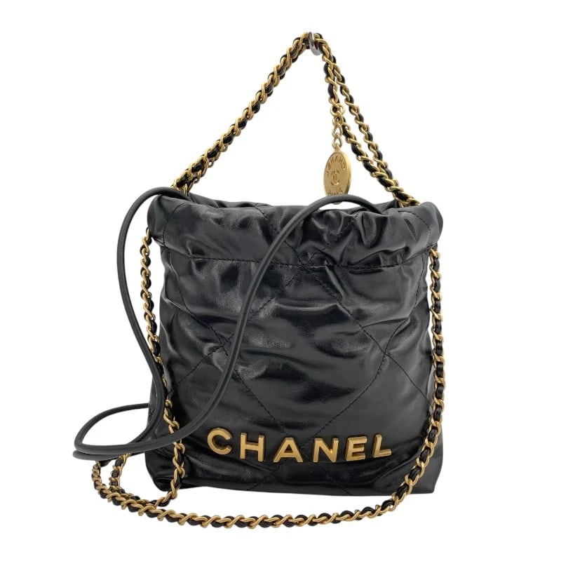 CHANEL 22 MINI BAG BLACK GHW CALF SHOULDER BAG: CHANEL 22 Mini Bag Black GHW Calf Shoulder Bag Brand: CHANEL Type: Handbag Material: Calf Color: Black GD Hardware Size: W: 20cm / H: 19cm / D: 6cm / Shoulder: 120cm Accessories: None Acce