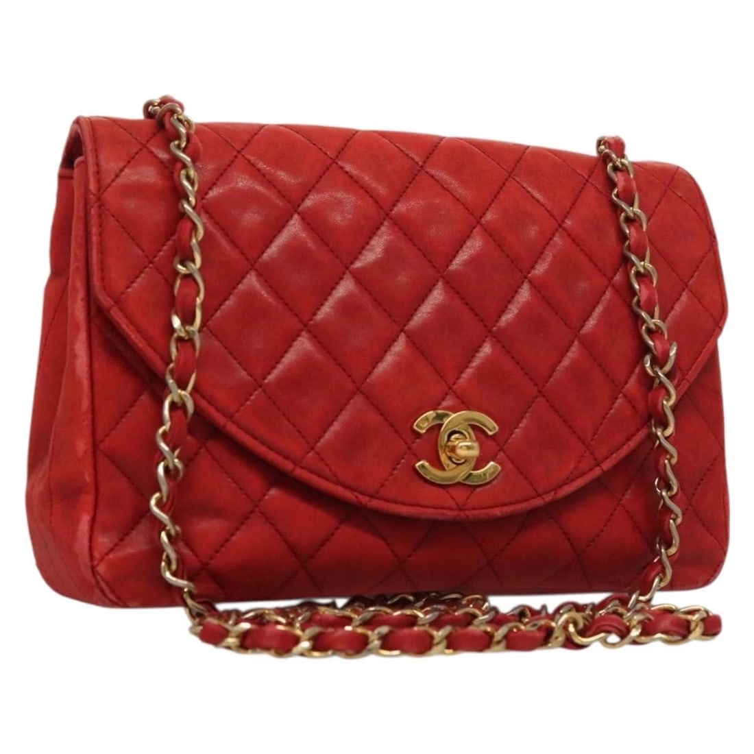 CHANEL MATELASSE CHAIN SHOULDER BAG: CHANEL Matelasse Chain Shoulder Bag Brand: CHANEL Type: Shoulder Bag Material: Lamb Skin Color: Red/Gold Size: W8.7 x H6.3 x D2.8inch(Approx) Shoulder Drop:19.7inch(Approx) Accessories: None <