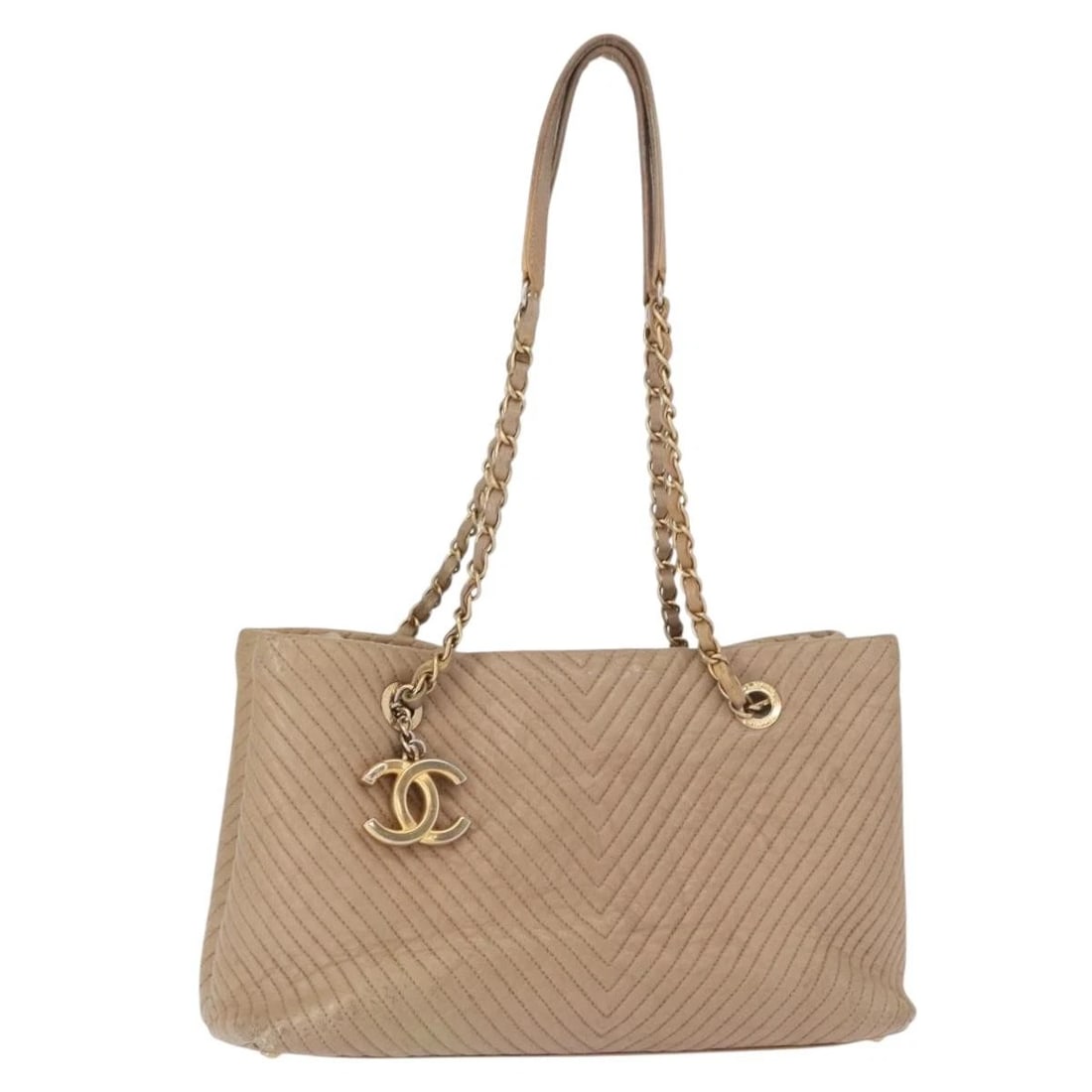 CHANEL CHAIN V STITCH SHOULDER BAG LAMB SKIN: CHANEL Chain V stitch Shoulder Bag Lamb Skin Brand: CHANEL Type: Shoulder Bag Material: Lamb Skin Color: Beige/Gold Size: W11.8 x H7.1 x D4.3inch(Approx) Shoulder Drop:11.0inch(Approx) Accessorie