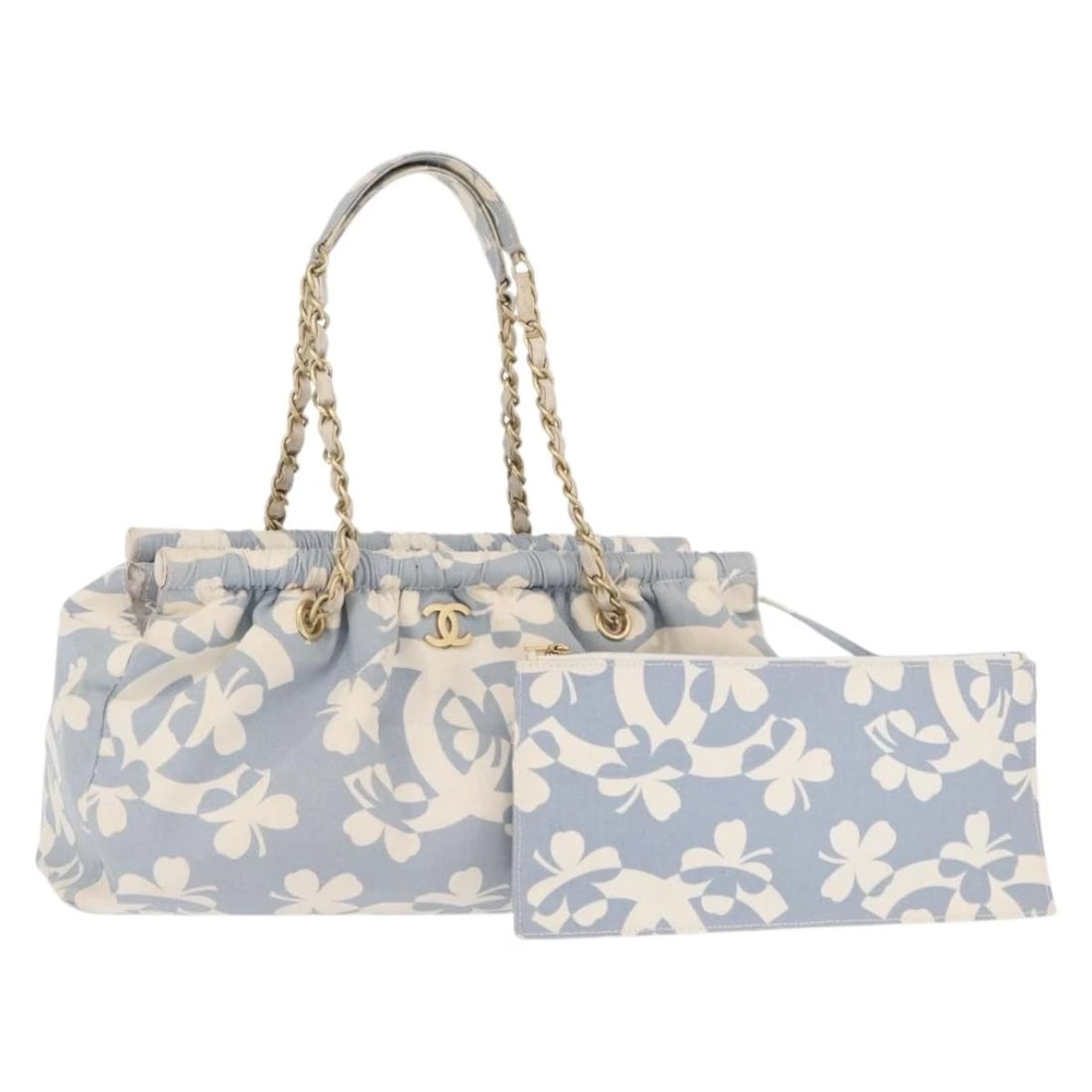 CHANEL CHAIN SHOULDER BAG CANVAS GOLD: CHANEL Chain Shoulder Bag Canvas Gold Brand: CHANEL Type: Shoulder Bag Material: Canvas Color: Gold/Light Blue Size: W15.4 x H7.9 x D4.3inch(Approx) Shoulder Drop:8.3inch(Approx) Accessories: Non