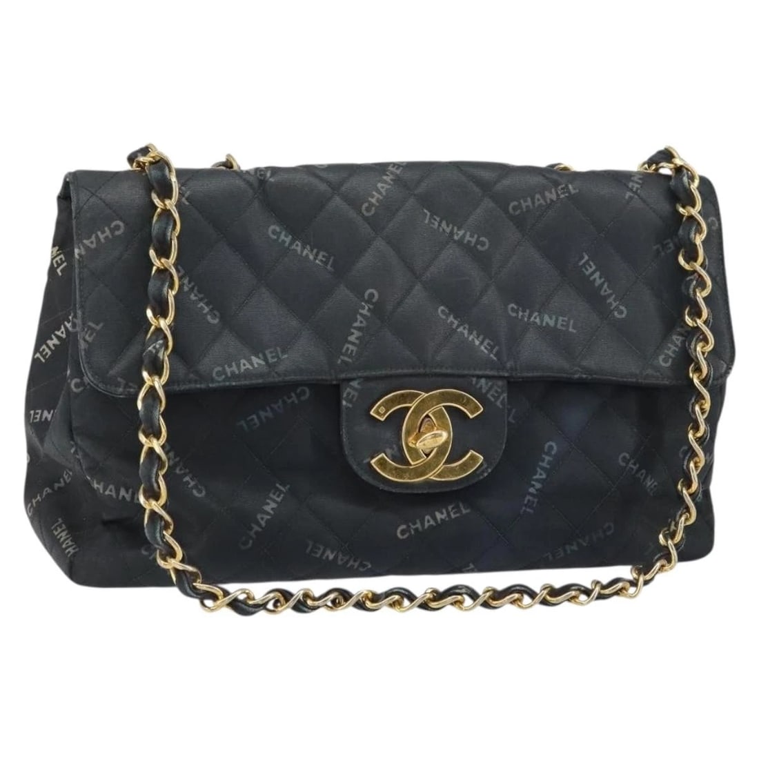 CHANEL MATELASSE 34 CHAIN SHOULDER BAG: CHANEL Matelasse 34 Chain Shoulder Bag Brand: CHANEL Type: Shoulder Bag Material: Coated Canvas Color: Black/Gold Size: W13.4 x H7.5 x D3.9inch(Approx) Shoulder Drop:12.6 - 24.0inch(Approx) Acces