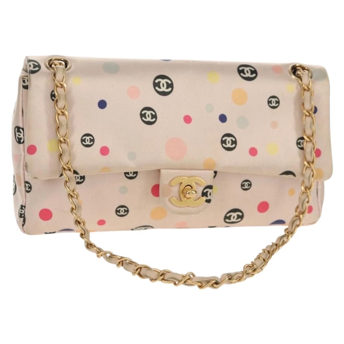 CHANEL CHAIN SHOULDER BAG SATIN PINK GOLD: CHANEL Chain Shoulder Bag Satin Pink Gold Brand: CHANEL Type: Shoulder Bag Material: Satin Color: Pink/Gold Size: W9.8 x H4.7 x D1.6inch(Approx) Shoulder Drop:9.1 - 15.0inch(Approx) Accessories:
