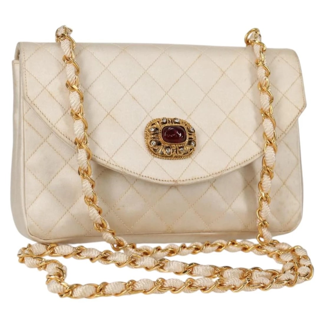 CHANEL MATELASSE CHAIN GRIBOIS SHOULDER BAG: CHANEL Matelasse Chain Gribois Shoulder Bag Brand: CHANEL Type: Shoulder Bag Material: Satin Color: Gold Size: W7.9 x H5.1 x D2.0inch(Approx) Shoulder Drop:19.7inch(Approx) Accessories: None <
