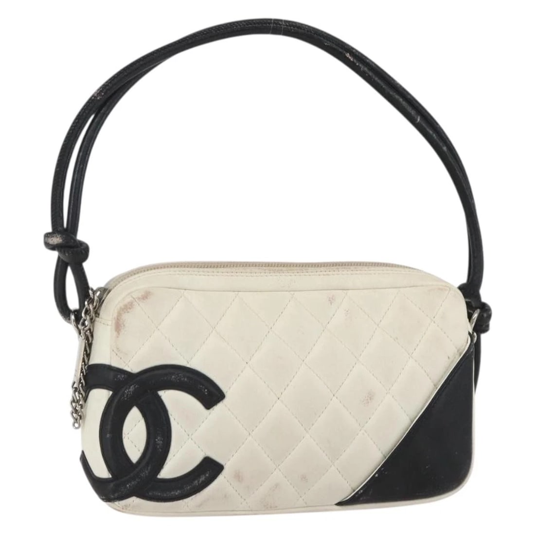CHANEL MATELASSE CAMBON LINE HAND BAG: CHANEL Matelasse Cambon Line Hand Bag Brand: CHANEL Type: Hand Bag Material: Leather Color: White/Silver Size: W8.3 x H4.7 x D1.2inch(Approx) Handle Drop:5.1inch(Approx) Accessories: None