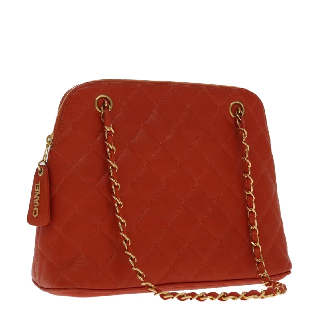CHANEL MATELASSE CHAIN SHOULDER BAG: CHANEL Matelasse Chain Shoulder Bag Brand: CHANEL Type: Shoulder Bag Material: Leather/Caviar Skin Color: Orange/Gold Size: W11.4 x H8.7 x D3.7inch(Approx) Shoulder Drop:11.4inch(Approx) Accessor