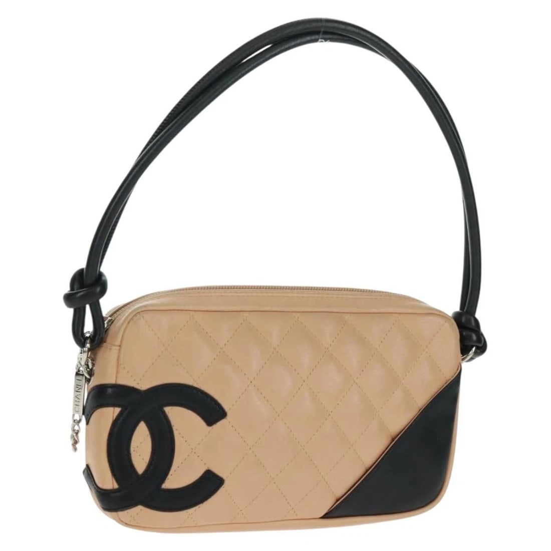 CHANEL CAMBON LINE MATELASSE SHOULDER BAG: CHANEL Cambon Line Matelasse Shoulder Bag Brand: CHANEL Type: Shoulder Bag Material: Leather Color: Beige/Silver Size: W7.9 x H4.7 x D1.2inch(Approx) Shoulder Drop:7.1inch(Approx) Accessories: No
