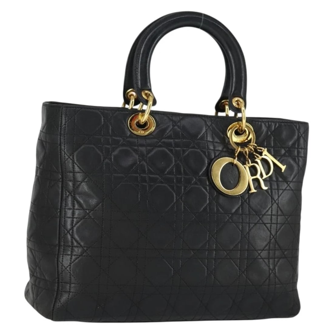 CHRISTIAN DIOR LADY DIOR CANAGE HAND BAG: Christian Dior Lady Dior Canage Hand Bag Brand: Christian Dior Type: Hand Bag Material: Leather Color: Black/Gold Size: W12.6 x H9.4 x D3.9inch(Approx) Handle Drop:4.7inch(Approx) Accessories: No