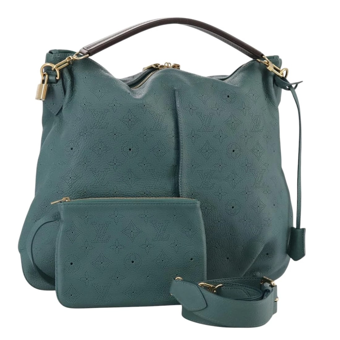 LOUIS VUITTON MAHINA SELENE MM SHOULDER BAG: LOUIS VUITTON Mahina Selene MM Shoulder Bag Brand: LOUIS VUITTON Type: Shoulder Bag Material: Leather Color: Blue Lagon Size: W16.9 x H13.8 x D1.8inch(Approx) Shoulder Drop:16.5 - 19.7inch(Approx)