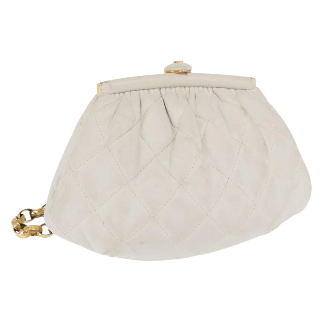 CHANEL MATELASSE WEST POUCH LAMB SKIN WHITE GOLD: CHANEL Matelasse West Pouch Lamb Skin White Gold Brand: CHANEL Type: Pouch Material: Lamb Skin Color: White/Gold Size: W7.1 x H4.7inch(Approx) Accessories: None Accessories Notice: When pu