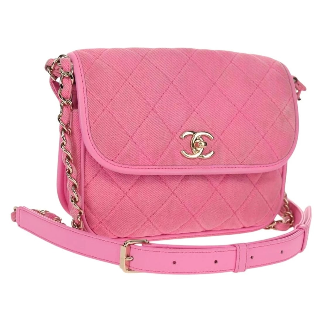CHANEL MATELASSE CHAIN SHOULDER BAG CANVAS: CHANEL Matelasse Chain Shoulder Bag Canvas Brand: CHANEL Type: Shoulder Bag Material: Canvas Color: Pink/Gold Size: W7.9 x H5.5 x D2.4inch(Approx) Shoulder Drop:18.9 - 21.7inch(Approx) Accessorie