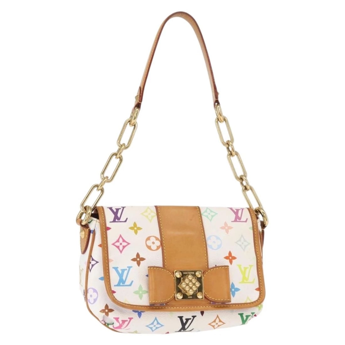 LOUIS VUITTON MONOGRAM MULTICOLOR PATTY SHOULDER BAG: LOUIS VUITTON Monogram Multicolor Patty Shoulder Bag Brand: LOUIS VUITTON Type: Shoulder Bag Material: Monogram Multicolor Canvas Color: White Size: W9.1 x H6.3 x D2.0inch(Approx) Shoulder Drop:10