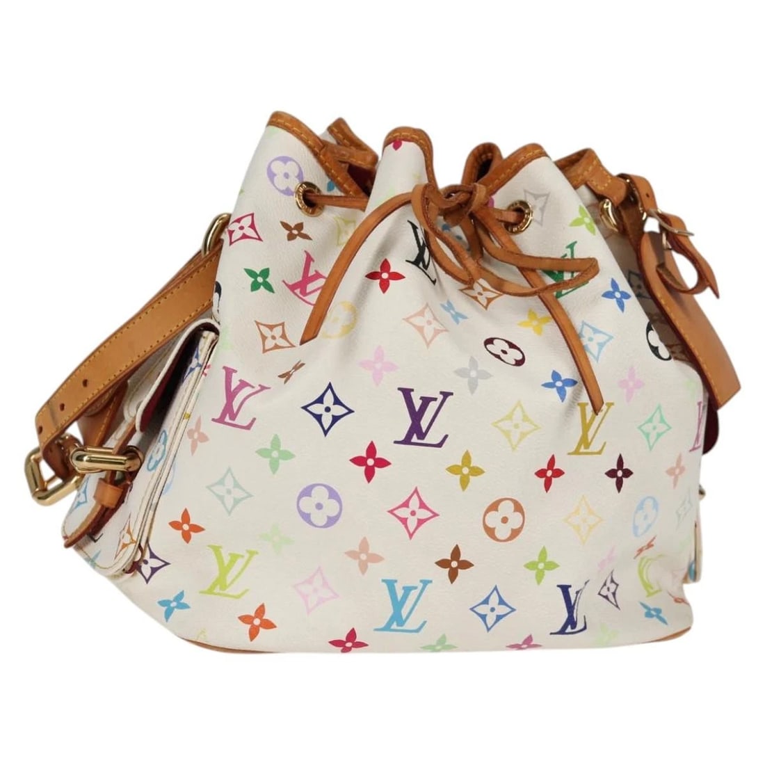 LOUIS VUITTON MONOGRAM MULTICOLOR PETIT NOE BAG: LOUIS VUITTON Monogram Multicolor Petit Noe Bag Brand: LOUIS VUITTON Type: Shoulder Bag Material: Monogram Multicolor Canvas Color: White Size: W9.4 x H10.2 x D7.1inch(Approx) Accessories: None