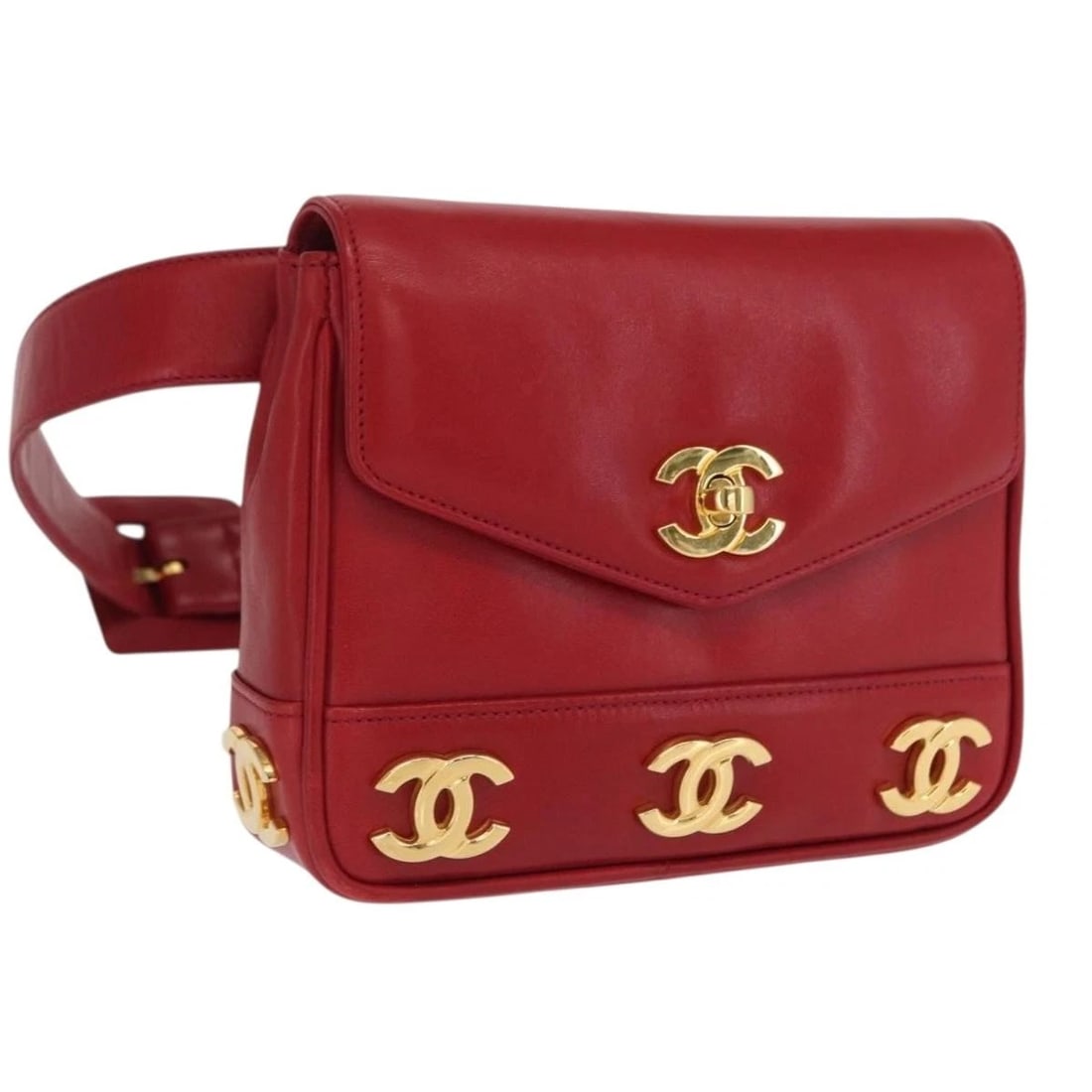 CHANEL TRIPLE COCO WAIST BAG LAMB SKIN RED GOLD: CHANEL Triple Coco Waist bag Lamb Skin Red Gold Brand: CHANEL Type: Waist bag Material: Lamb Skin Color: Red/Gold Size: W6.7 x H5.1 x D1.6inch(Approx) Shoulder:26.0 - 29.5inch(Approx) Accessories