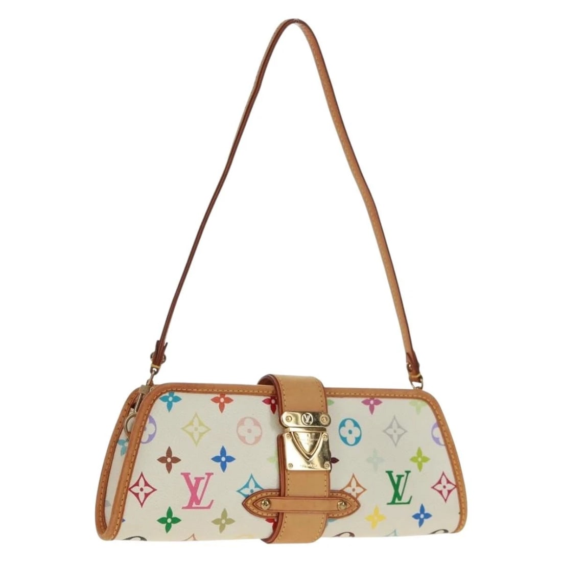 LOUIS VUITTON MONOGRAM MULTICOLOR SHIRLEY SHOULDER BAG: LOUIS VUITTON Monogram Multicolor Shirley Shoulder Bag Brand: LOUIS VUITTON Type: Shoulder Bag Material: Monogram Multicolor Canvas Color: White Size: W11.0 x H4.3 x D1.6inch(Approx) Shoulder Drop