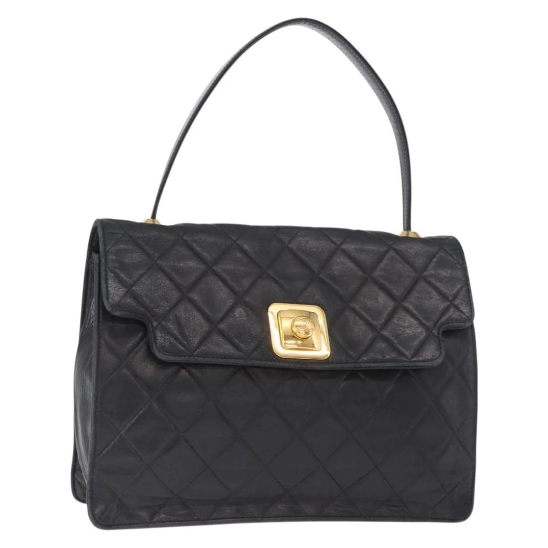 CHANEL MATELASSE HAND BAG LAMB SKIN BLACK GOLD: CHANEL Matelasse Hand Bag Lamb Skin Black Gold Brand: CHANEL Type: Hand Bag Material: Lamb Skin Color: Black/Gold Size: W10.6 x H7.9 x D3.1inch(Approx) Handle Drop:5.5inch(Approx) Accessories: No
