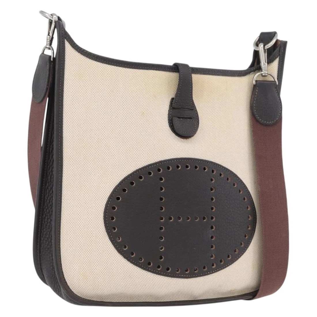 HERMES EVELYN PM SHOULDER BAG LEATHER CANVAS (1 of 12)