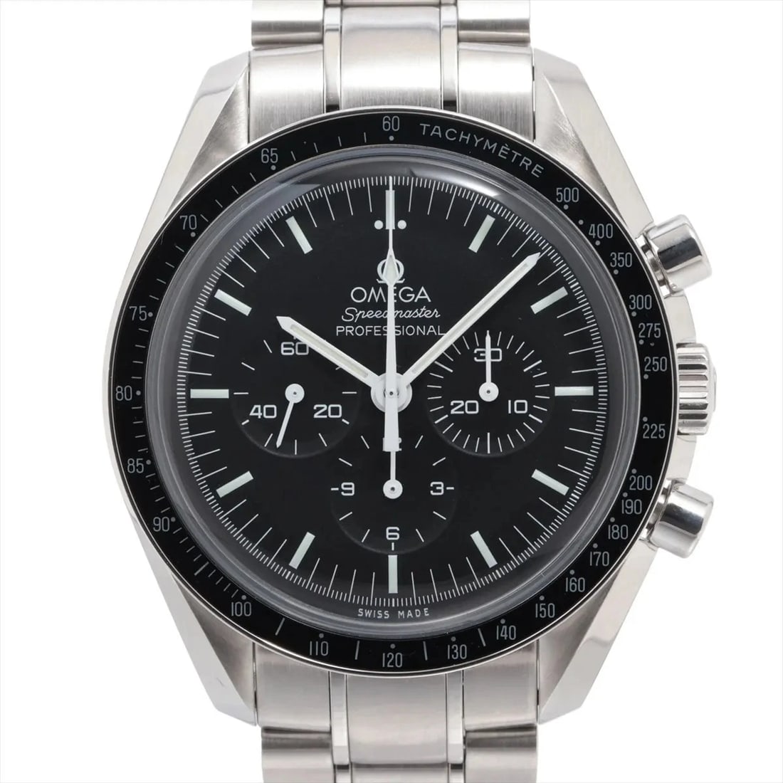 OMEGA SPEEDMASTER MOONWATCH SS: Omega Speedmaster Moonwatch SS Brand: Omega Type: Wristwatch Material: SS Color: Dial Color black Size: Case:W1.6 x H1.6inch / W42 x H42Circumference of Wrist:6.9inch / 17.5 Accessories: None