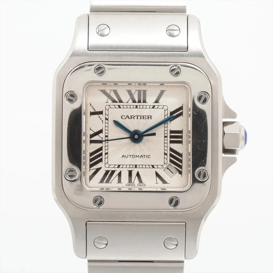CARTIER SANTOS GALBEE SS SILVER: Cartier Santos Galbee SS Silver Brand: Cartier Type: Wristwatch Material: SS Color: Dial Color silver Size: Case:W0.8 x H0.8inch / W24 x H24Circumference of Wrist:4.9inch / 12.5 Accessories: None