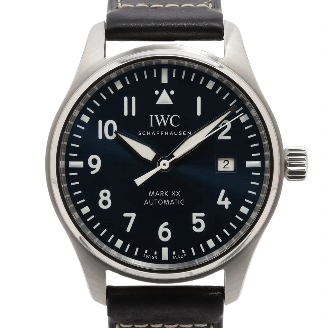 IWC PILOT WATCH SS & LEATHER BLUE: IWC Pilot Watch SS & Leather blue Brand: IWC Type: Wristwatch Material: SS & Leather Color: Dial Color blue Size: Case:W1.6 x H1.6inch / W40 x H40 Circumference of Wrist:8.1inch / 20.5 Accessorie